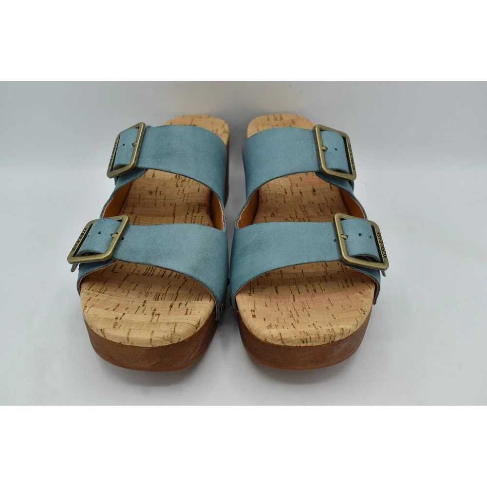 Kork-Ease Saffron Women 9 Turquoise Leather Cork Wedge Shoes Slide Sandals